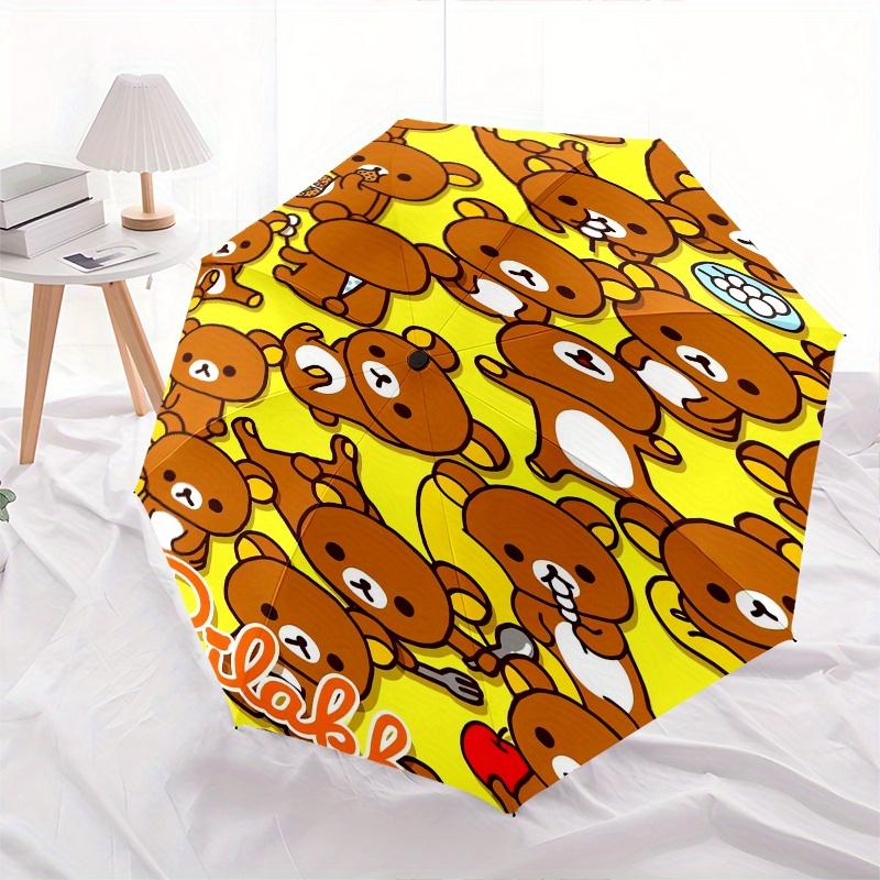 Rilakkuma,Bear Automatic Folding Umbrella Simple 8 Rib Design, Bright Cartoon Pattern, Durable Iron Frame, Suitable For Travel, Outdoor, Bea