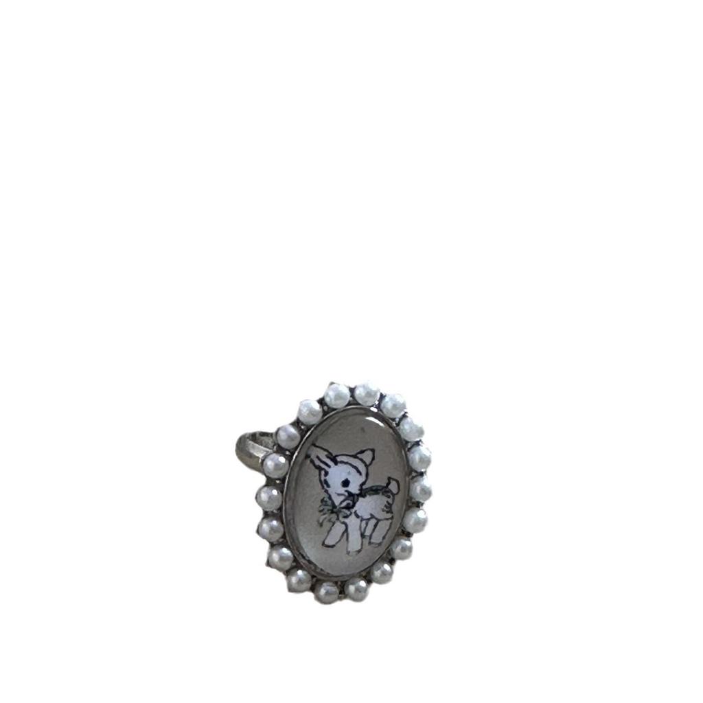 Ouyang Nana Style Korean Retro Pearl Deer Ring - Elegant & Versatile Fashion for Women