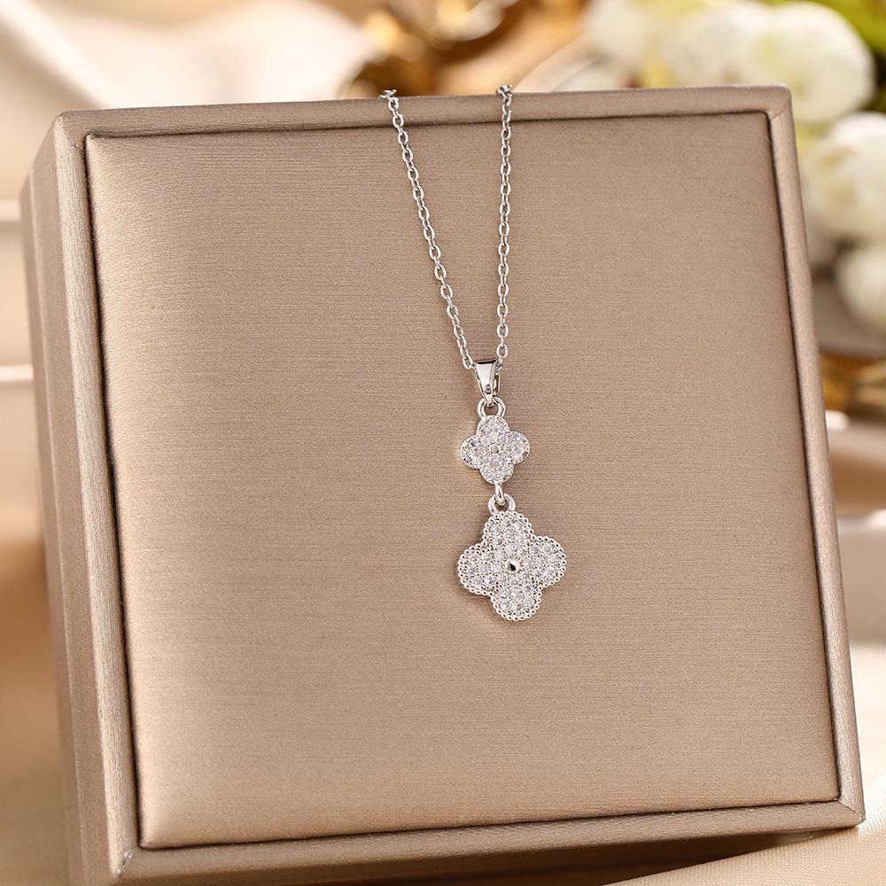 Women's Silver Titanium Steel Necklace with Micro-Inlaid Zircon - Elegant, Durable Clavicle Chain Jewelry