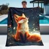 Cute Red Fox Blanket Magical Starry Sky Firefly Smiling Fox Flannel Throw Blanket  Forest Animal Aesthetic Warm Cover
