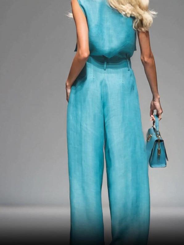 Spring/Summer 2026 European Style Sleeveless Vest & Wide-Leg Pants Women's High-End Casual Suit Two-Piece