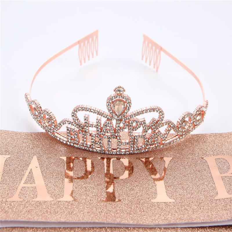 Happy Birthday Crown Letters Happy Birthday Crown Headband Crystal Tiara Hair Accessories Party Supplies