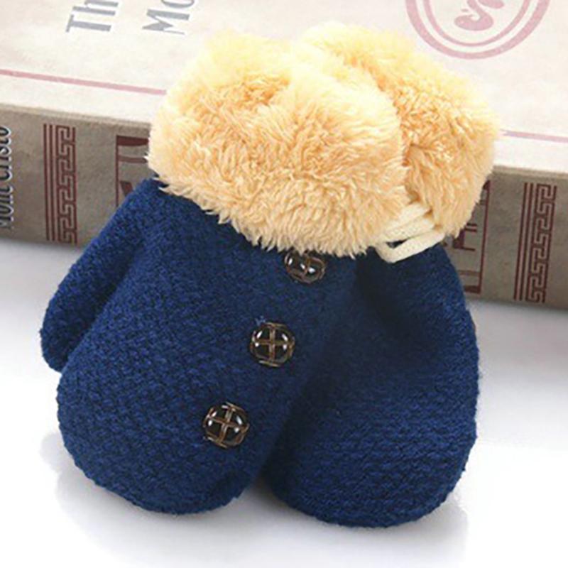 Winter Baby Gloves With Rope Warm Thick Plus Velvet Mittens for Toddler Boys Girls Soft Kids Full Finger Ski Gloves Guantes