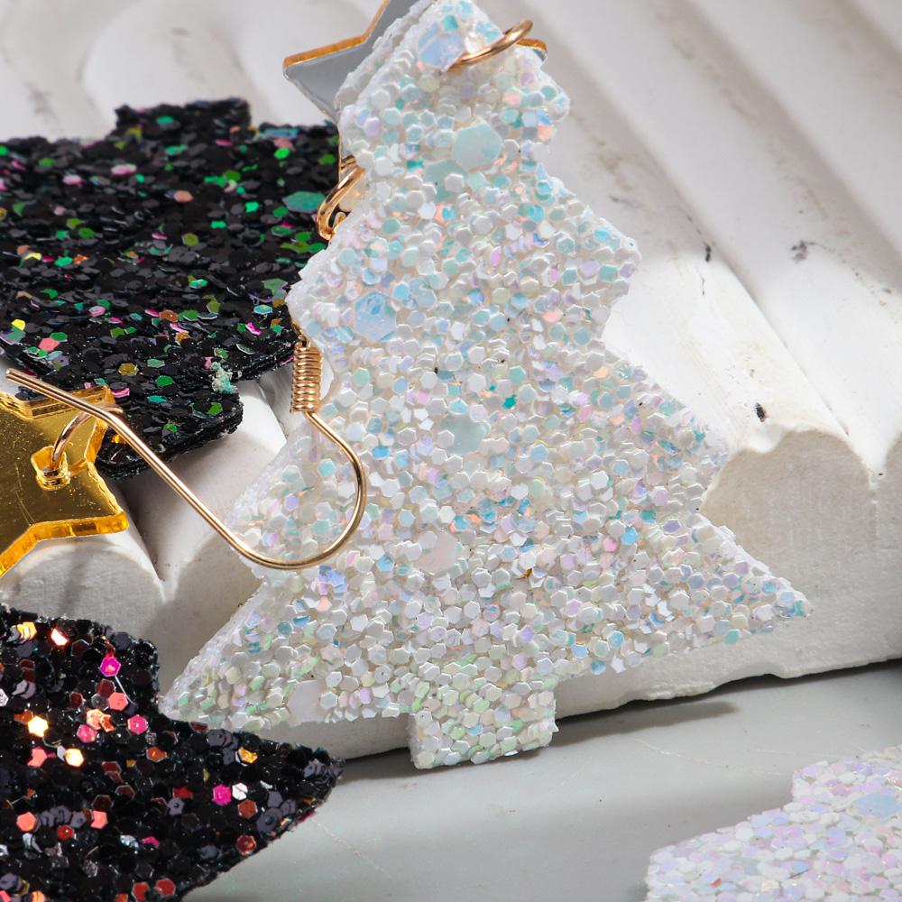 Glitter Leather Christmas Tree Long Earrings for Women Fashion Colorful Plant Drop Earring Party Jewelry Gifts