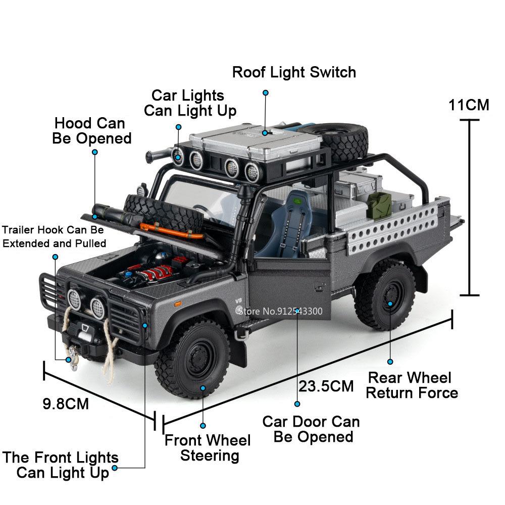 1:24 Land Rover Defender 110 Car Model Toy Doors Opened Models Toys Sound Light Off-road Vehicle Boys Best Ornaments Gifts
