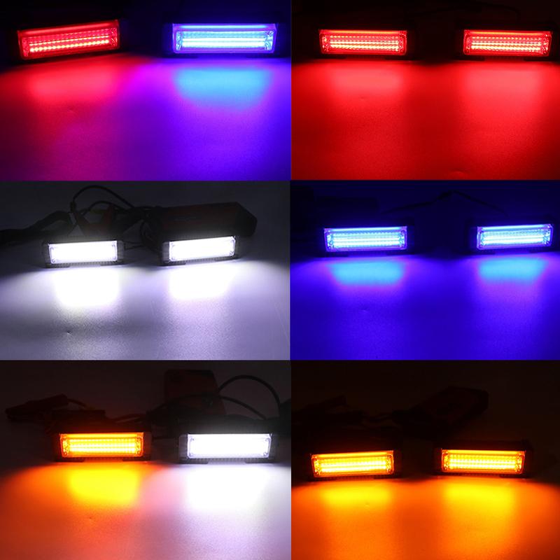 2 in 1 COB Grille Strobe Light 12V Police Strobe Flashing Beacon Blue Red Amber Warning Lights for Vehicles Car Van SUV Offroad