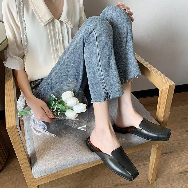 Damen Halbschuhe mit niedrigem Absatz und geschlossener Zehenpartie - Modische lässige Ballerinas für Frühling/Sommer für den Außenbereich