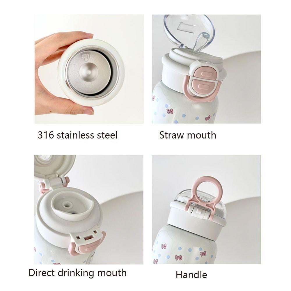 Leak-proof Thermal Water Bottle Straw Design Bouncing Insulated Tumbler Bow Cat Thermos Cup  Kids