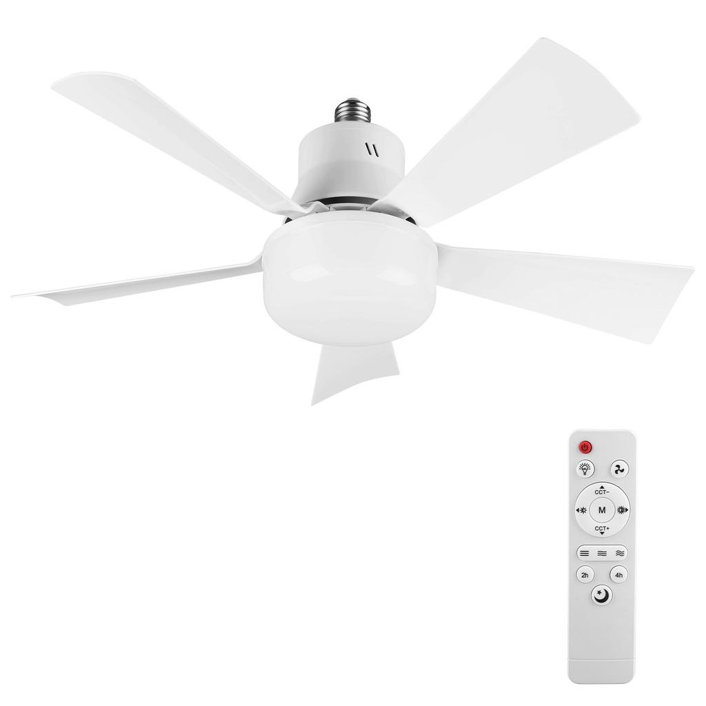 2-in-1 Screw-in Fan Lamp with Remote Control Detachable Fan 3 Speed Adjustable for Bedroom Kitchen Office Home for Living Room