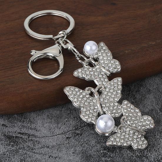Keychain Pendant Rhinestones Inlaid Imitation Pearls Butterfly Charm Key Holder Car Bag Charm Small Accessory