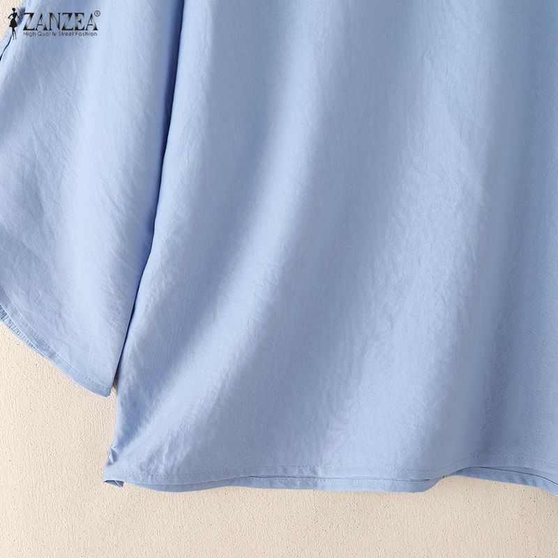 ZANZEA Blusa feminina casual com decote redondo e cor sólida, manga 3/4 solta