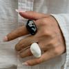 KunJoe Trendy Punk Black White Resin Acrylic Chunky Ring for Women Creative Irregular Finger Ring Couple Jewelry Y2K Accessories