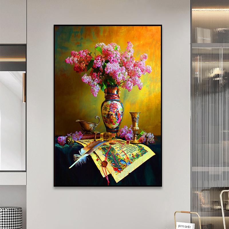 Vintage Flower Posters and Prints Retro Vase Floral Plant Leaf Canvas Painting Wall Art Pictures Bedroom Backdrop Decor No Frame