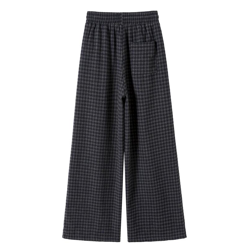Tachi Women's Retro Plaid Elastic Waist Wide-Leg Pants