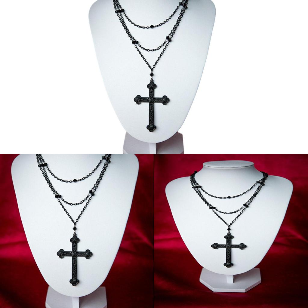 Gothic Black Cross Necklace For Men And Women With Alloy Pendant And Multilayer Design