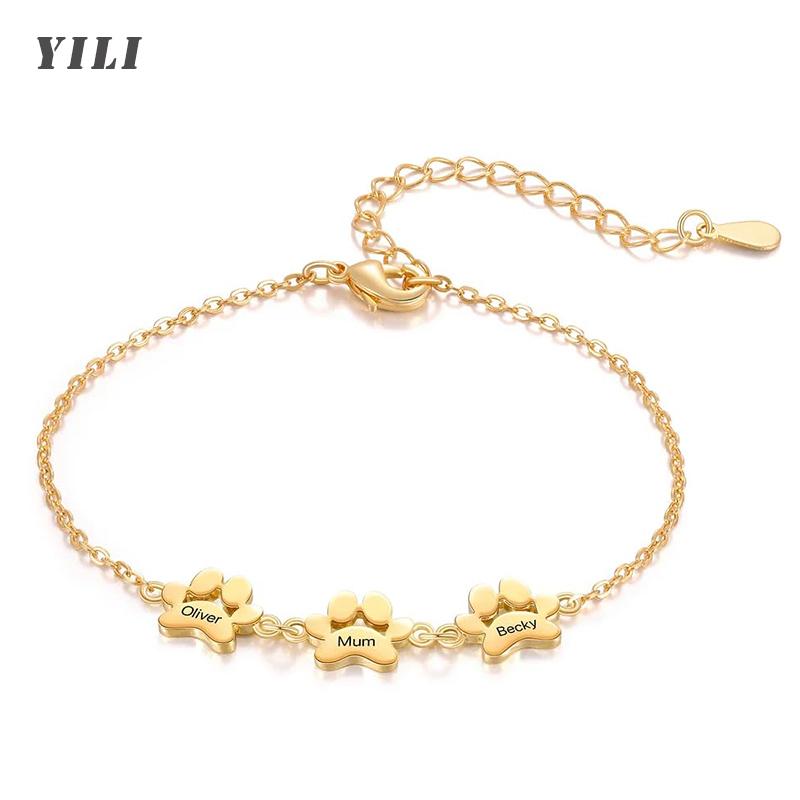 Personalisierte Haustierpfote 1-5 Namen Armband Verstellbares Namensarmband Hund Katze Pfote Armband Gedenkschmuck Geschenk für Tierliebhaber