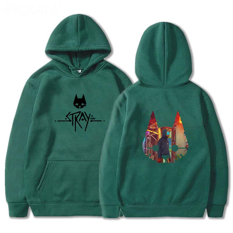 Stray Game Cat  Anime Hoodie Hot Game Printing Clothes Men Winter Fleece Pullover Tops Oversized Sweatshirts Vintage Unisex Wram