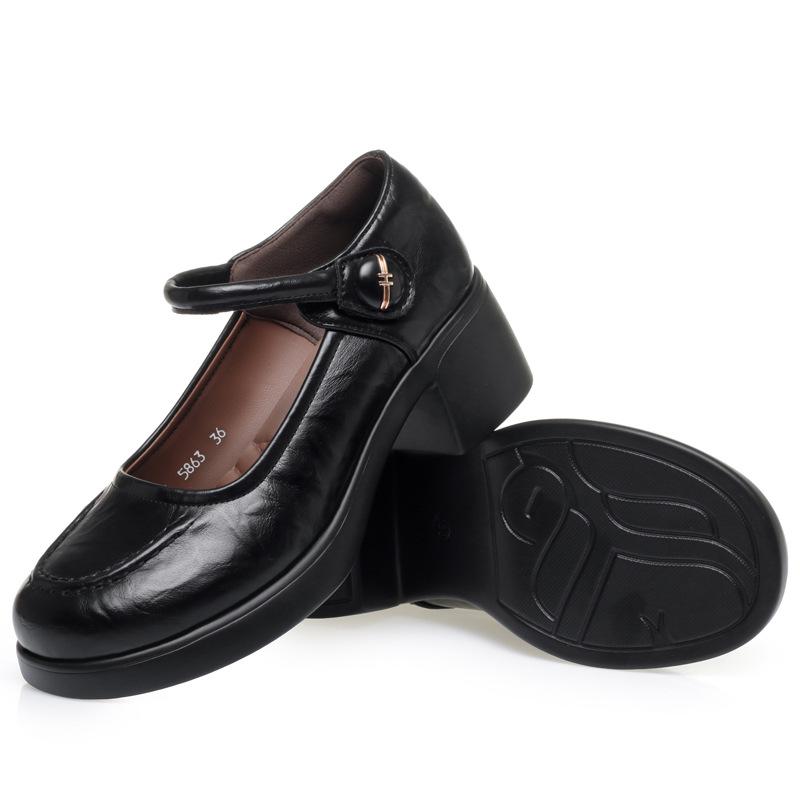Women s Soft Leather High Heels Chunky Heels Elegant Single Shoes, Versatile One-strap Mary Jane Shoes 35
