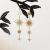 Temperament Bohemian Gold Color Stainless Steel Sun Awn Star Long Pendant Dangle Earrings for Women Charm Jewelry Accessory Gift