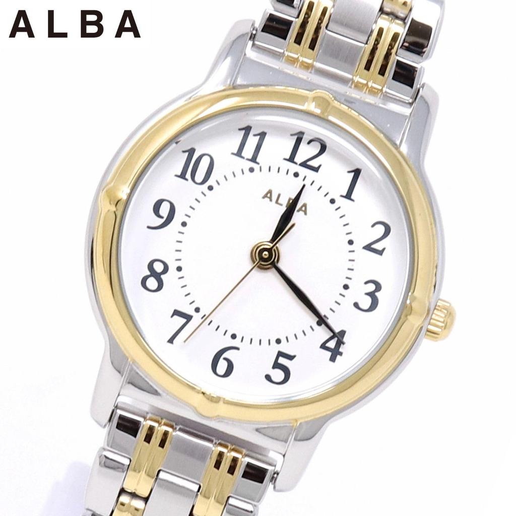 Seiko Alba Women's Quartz Wristwatch AE GK425 Stainless Steel Two-tone Waterproof 5 ATM Analog Ladies White Dial