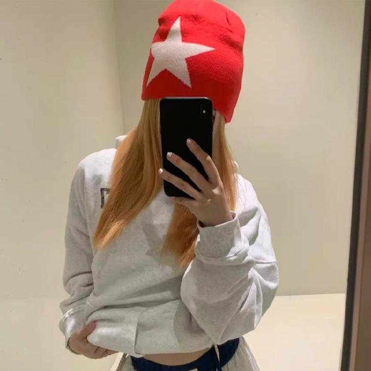 Simple Acrylic Knit Beanies Star Print Stretchable Fit Cap For Men Women Winter Outdoor Sports Warm Unisex
