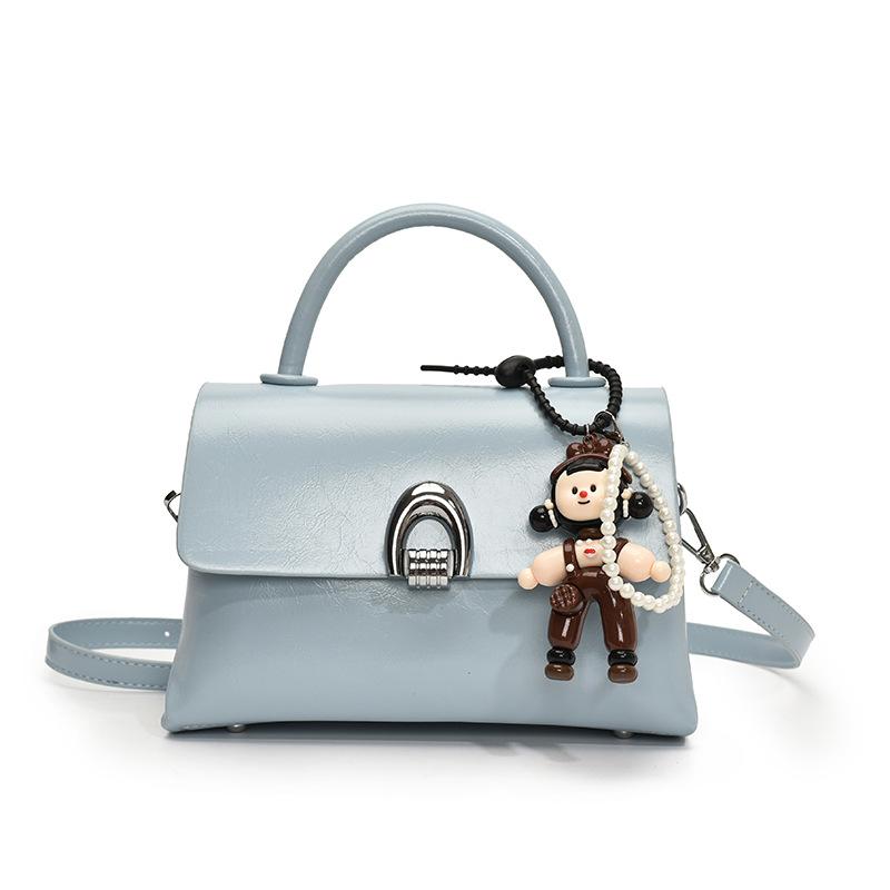 2025 new ins simple oil wax leather solid color portable small square bag femininity versatile commuter style messenger bag bag