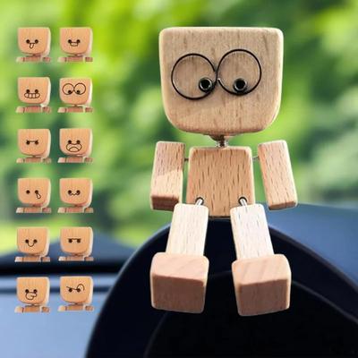 Schüttelnder Mann Statue Handgefertigte Holzfigur mit wackelnden Füßen Einzigartige Armaturenbrett-Dekoration Schreibtisch-Ornament für Zuhause