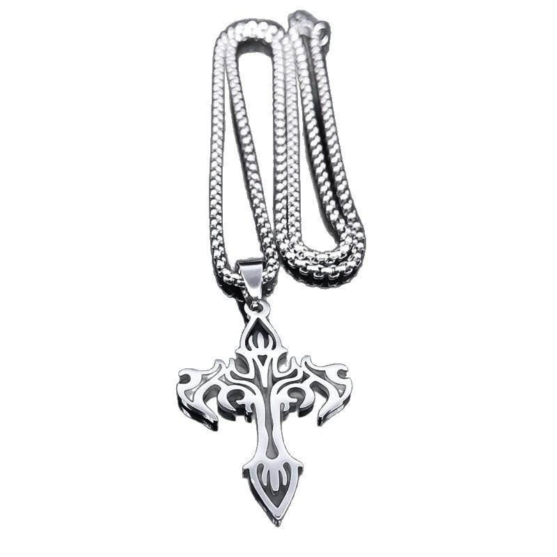 Chain Flame Vintage Cross Cast Pendant Necklace for Men
