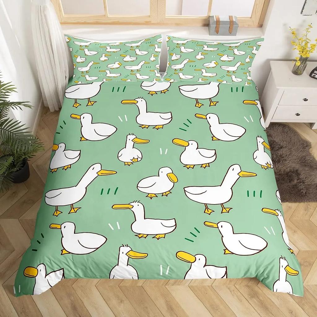 Colorful Duck Bedding Set Kids Cartoon Ducks Duvet Cover Graffiti Rustic Animal Comforter Cover Farmhouse Animal Quilt Cover