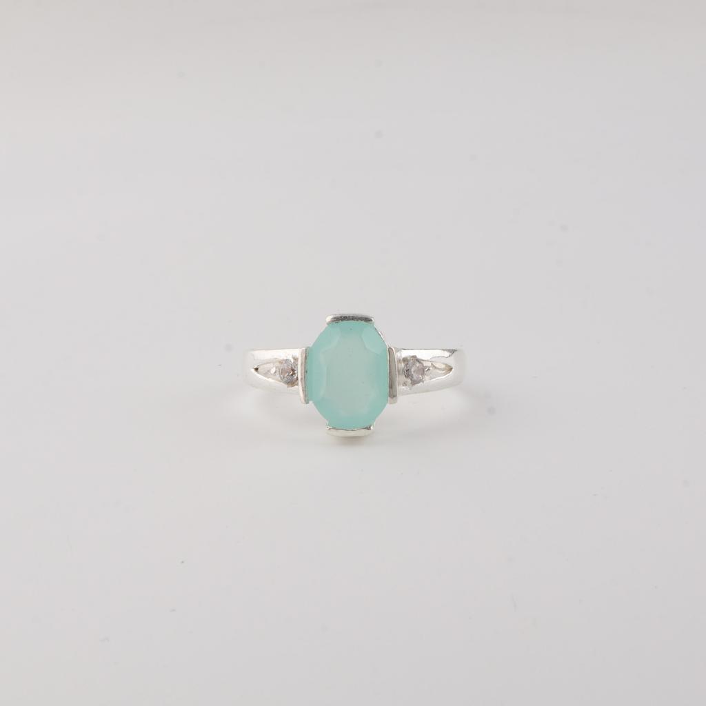 Aqua Chalcedony Gemstone 925 Sterling Silver Jewelry, Pretty Ring For Anniversary Gift CZR-18-19