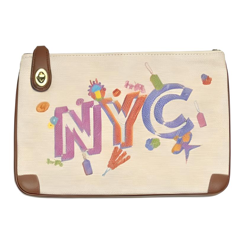 Coach X Beijing Collaboration Letter Print Color Block Design Fabric Clutch Women Clutch Beige Brown CAF46-B4NP