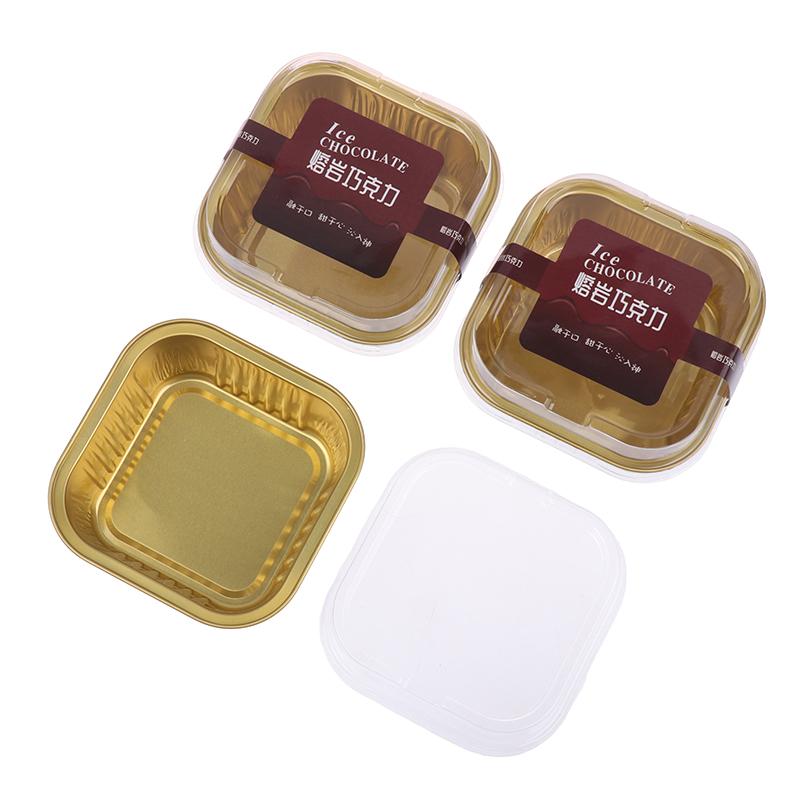 10/20 Sets Schwarz Gold Kuchenbecher Aluminiumfolie Kuchenboxen Mit Deckeln Löffeln Mousse Dessert Verpackungsboxen Backformen Partygeschenke