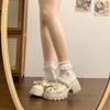 Platform Mary Jane Shoes Women's Bow Knot Ruched Strap Chunky Heel Round Toe Cute Casual Shoes
