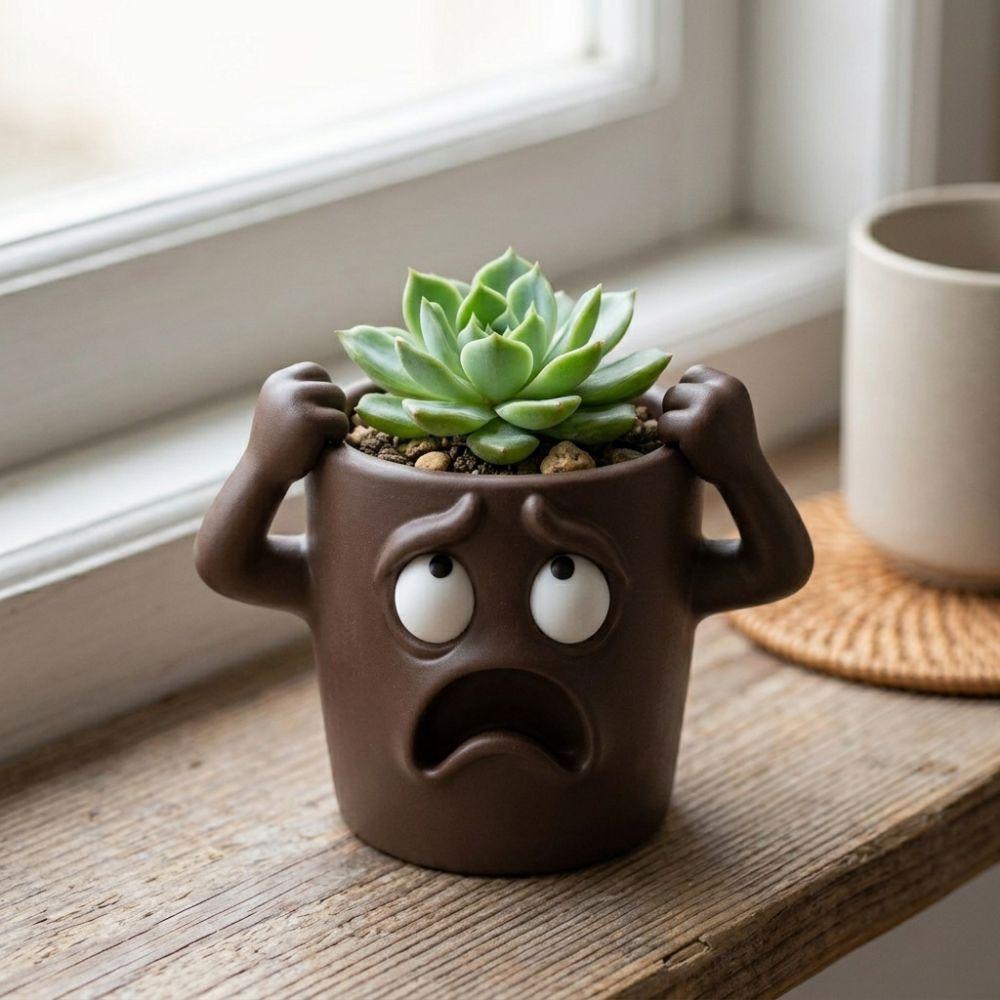 3D Printed Shocked Expression Plant Pot Novelty Quirky Face Desktop Flower Pot Desk Room Decor