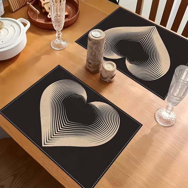 1/2/4-Piece Set, Simple Black Placemats, 12X18 Inch Linen Rectangular Placemats, Heart-Shaped Design, Home DéCor.
