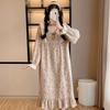 nightdress pure cotton double-layer crepe women's long-sleeved skirt spring and autumn thin cotton summer cute Korean version lace home skirt