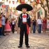Ethnic Mexican Childrens Dance Attire With Printed Design And Long Sleeve For Stage Use