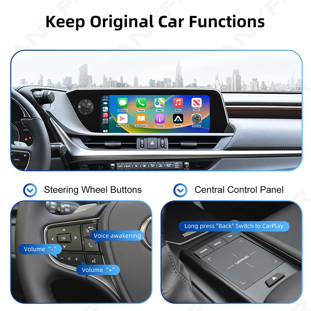 Wireless CarPlay Android Auto Interface for Lexus ES/UX/NX/IS/RX/GX/RC AirPlay Mirror Link Navigation Car Play Functions