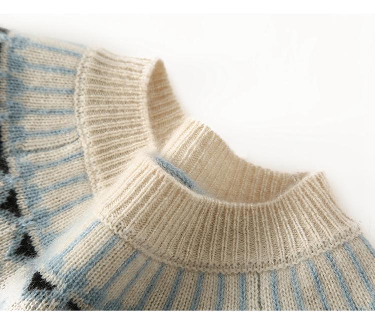 Elegant Fair Isle Jacquard Cashmere Sweater - Autumn/Winter 2026, Half-Neck, Loose & Slimming Design