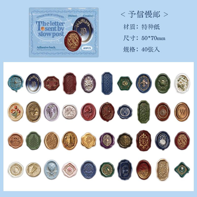 

40pcs/pack Antique Collectors Series Creative Retro Art Aesthetic Label Stickers Scrapbooking DIY Decorative Materials Stickers