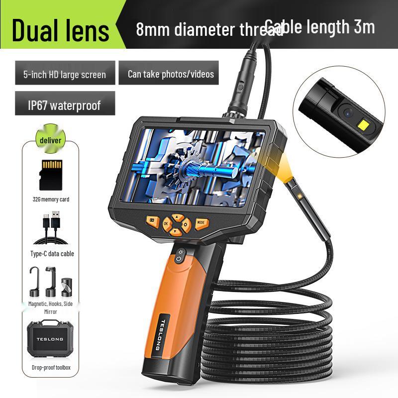 Adjustable Industrial Endoscope with 7.6mm Lens - 5m High-Definition Pipeline Inspection Tool