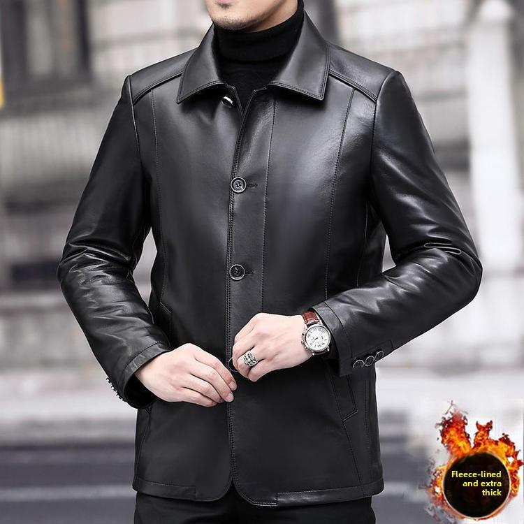 New Dad's Middle-aged Men's Leather Jacket Fleece Thickened Autumn and Winter Warm Jacket