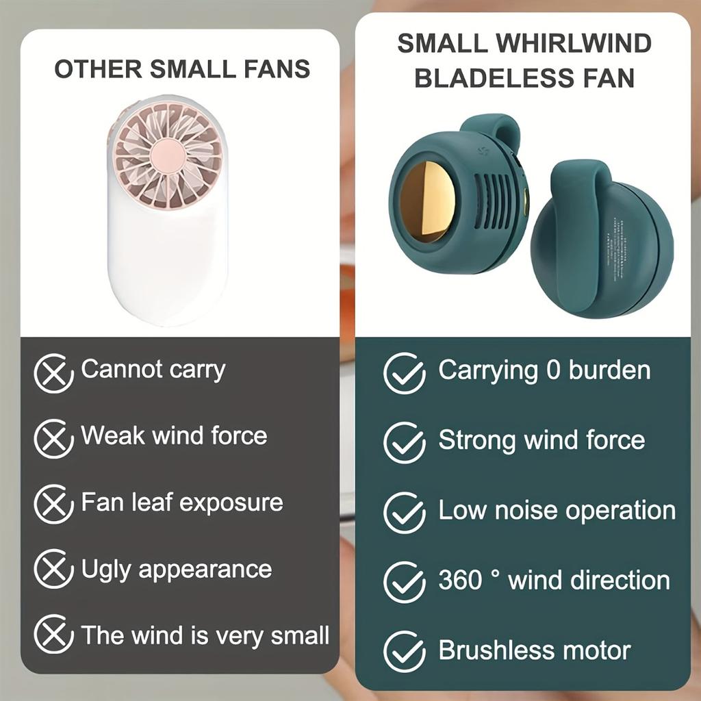 Mini Portable Silent Bladeless Fan Small Clip On Shirt Waist Adjustable Suitable For Shirts And Waist, Portable Small Bladeless Fan 3-speed