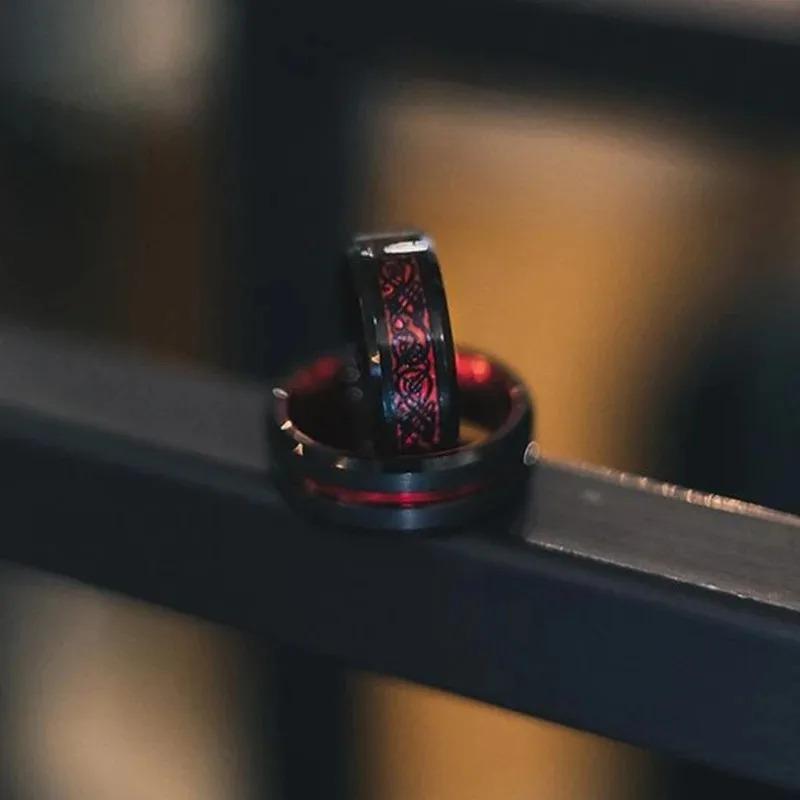 Fashion 8mm Tungsten Wedding Rings For Men Black Brushed Stainless Steel Celtic Dragon Ring Men's Wedding Band Jewelry