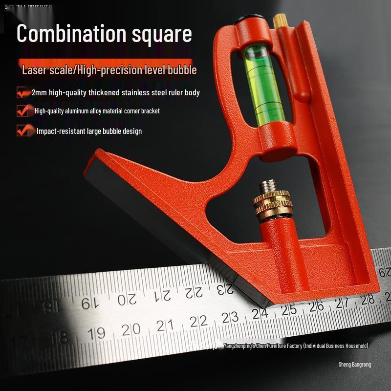 Multifunctional Stainless Steel Horizontal & Right Angle Combination Ruler for Woodworking