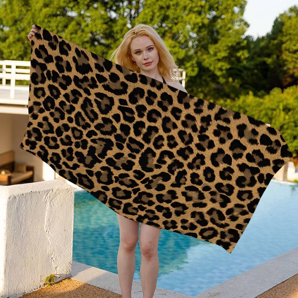 Leopard Print Anime Beach Swimming Towel Soft Absorbent Washcloth Children's Gifts For Kids Travel Camping Gym
