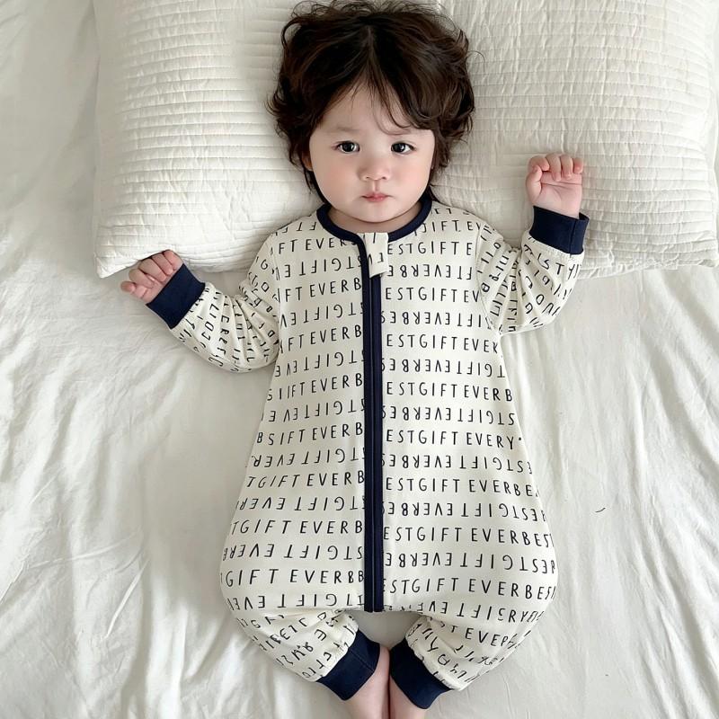 Baby Sleep Sack With Zipper Pure Cotton Footed Pajamas Toddlers Anti-Kick Warm Comfortable Nightwear Fall Winter