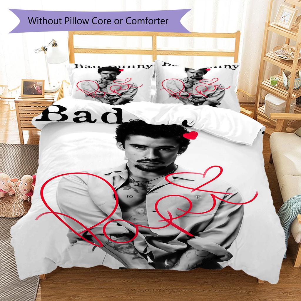 Bad Bunny Star Bedding Quilt Set Quilt Cover Pillowcase Home Decoration Birthday Gift (1 * duvet cover + 2 * pillowcase, without core)