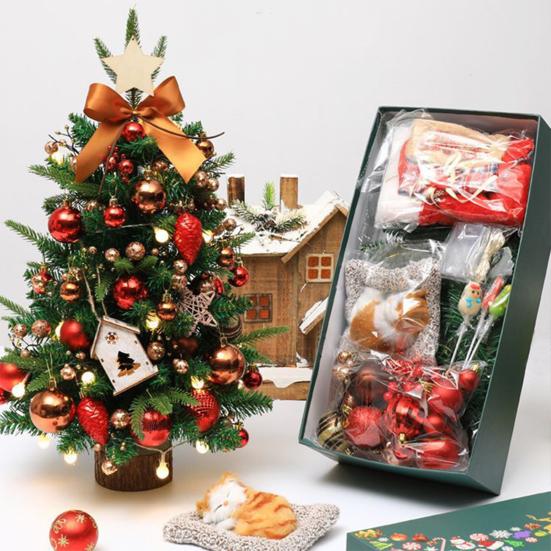 Mini-Weihnachtsbaum mit LED-Lichtern, hängende Ornamente, DIY-Desktop-Weihnachtsbaumdekoration, batteriebetriebener künstlicher Weihnachtsbaum