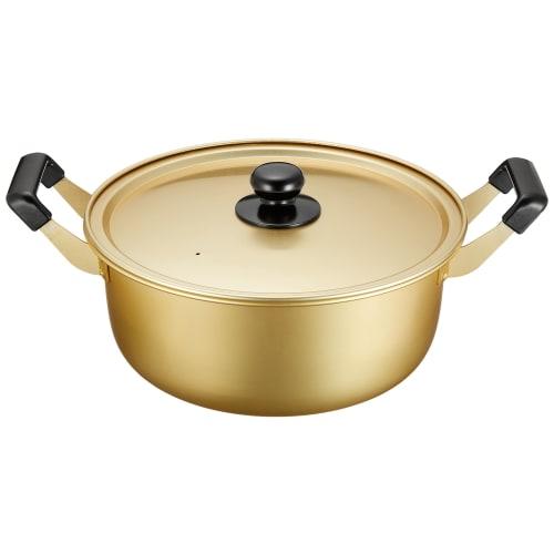 Pearl Metal Cookall WH-1781 Gold Large 26cm Aluminum Cookware Pot with Lid, for Gas Stoves Only